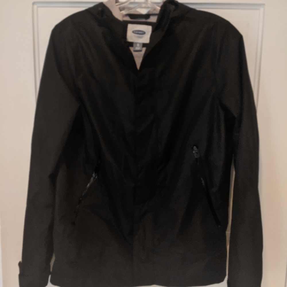 Black rain coat, wind breaker